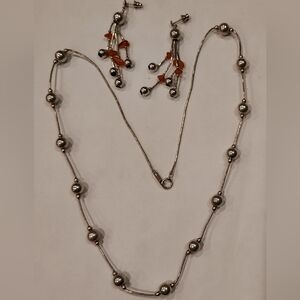 Jordan Sterling Silver Liquid Silver Necklace With Ster Silver Amber Earrings